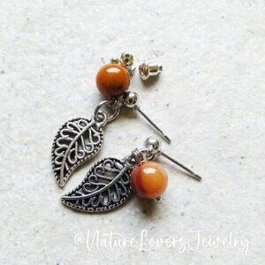 Carnelian Leaf Earrings! Short + Lightweight! Minimalism + Femininity